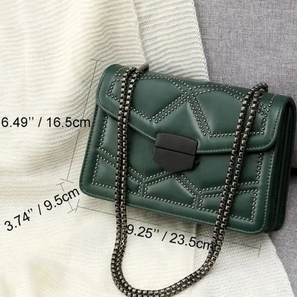 New Rocker Green Vegan Leather Studs Handbag Purse Inspired Trending - Picture 9 of 9